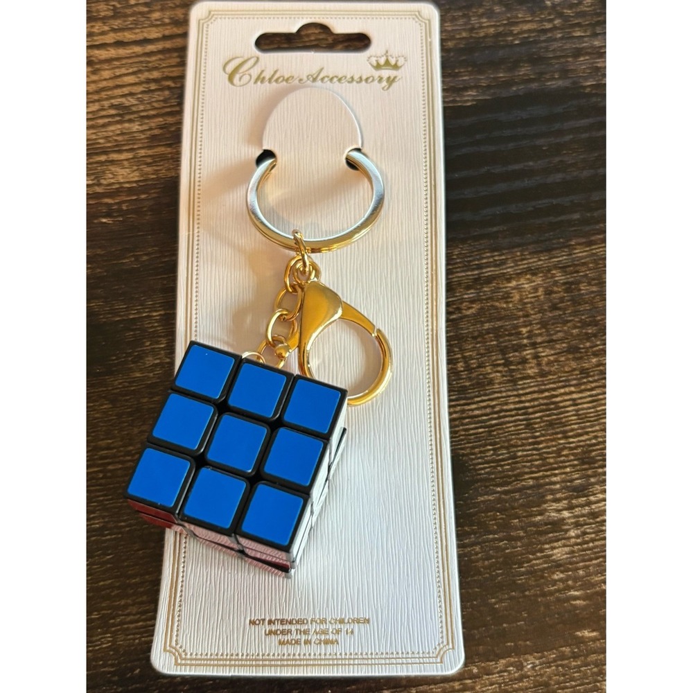 Mini 3x3 Puzzle Cube Keychain Gold Tone Lobster Clasp Fidget Toy Accessory